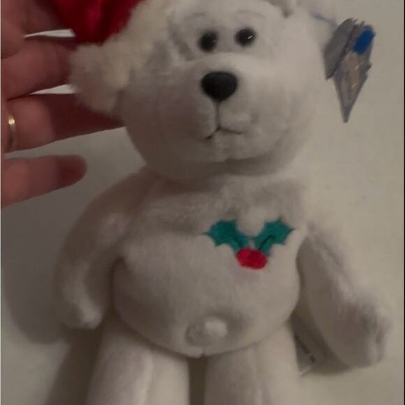 Limited Treasures Heavenly Holly White Plush Bear with Santa Hat. Retired - Picture 7 of 8